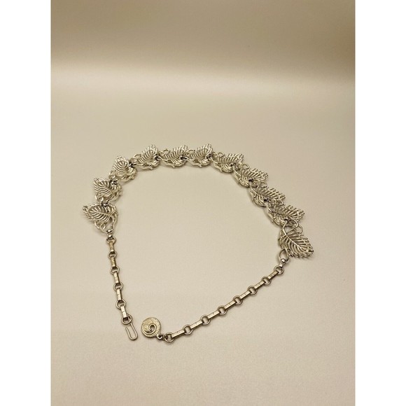 Lisner Vintage Botanical Leaves Choker Necklace Silver-Tone 16" - Picture 6 of 6